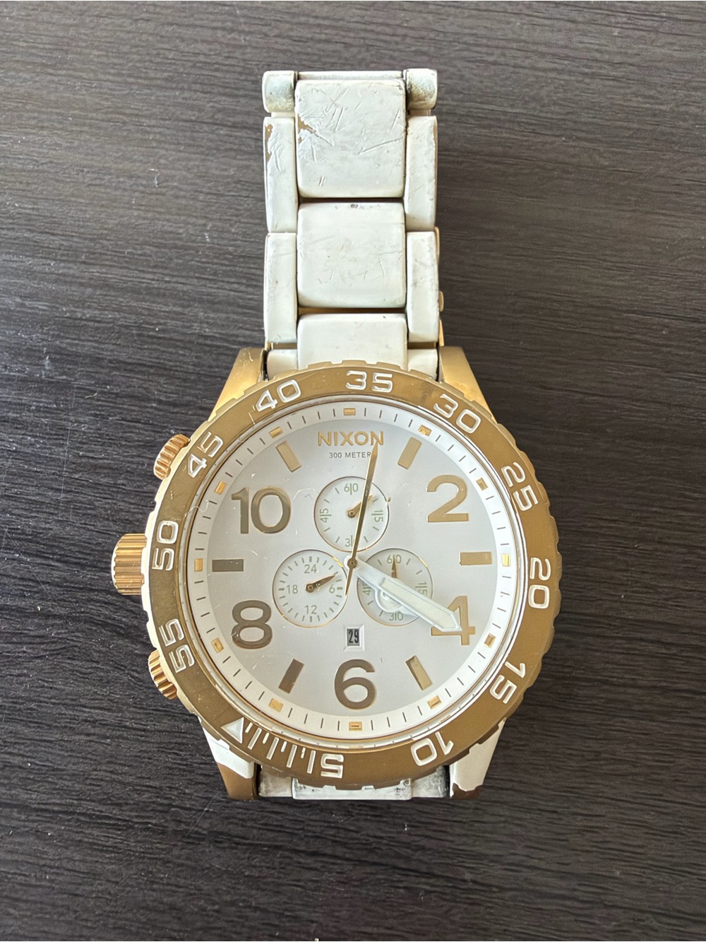 Nixon 51-30 Chrono Mens Watch White Gold Matte Finish 300M Diver 51mm 12K